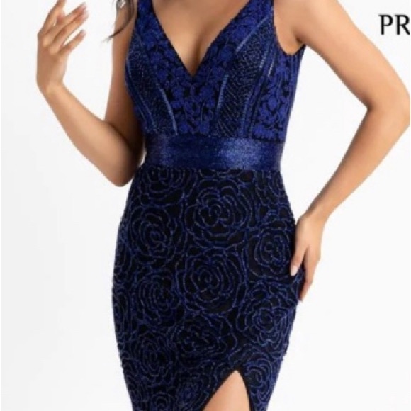 PRIMAVERA COUTURE Backless gown black with royal blue beads sz 4 evening gown - Picture 13 of 16